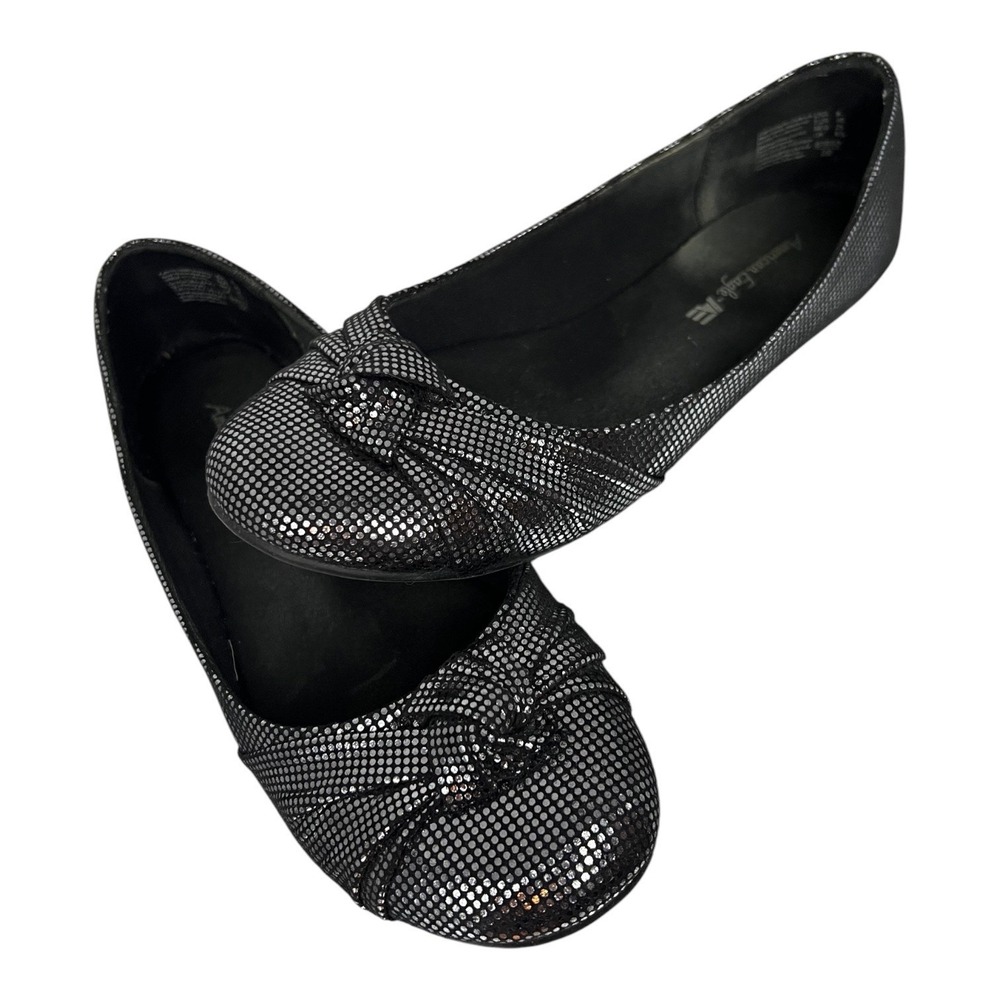 American Eagle Audrey Black Silver Metallic Dotted‎ Shine Ballet Flats Size 8
